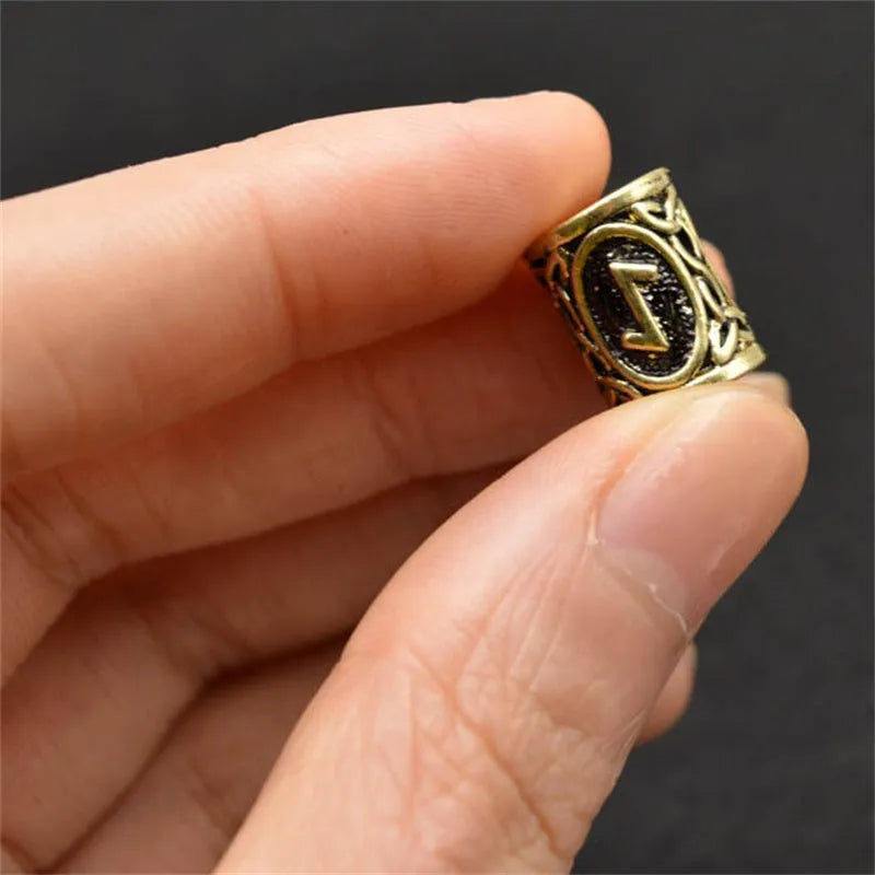 Set of 24 antique silver alloy Viking rune beard beads 13x10mm with 6mm inner diameter