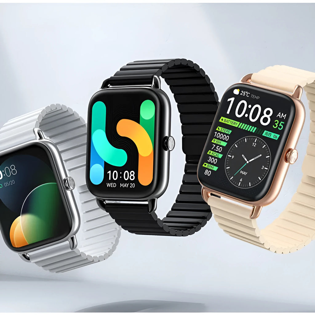 S4PLUS LS11 smart sports watch with AMOLED display in black, champagne, or silver colours