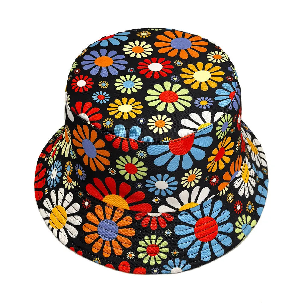 Colourful floral pattern polyester bucket hat with dome crown design
