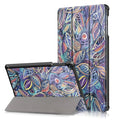 Plastic flip cover tablet case with tri-fold stand showing cartoon butterfly pattern