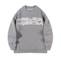 Loose geometric jacquard pullover knitted sweater for women, gray and black, viscose fibre, sizes M L XL