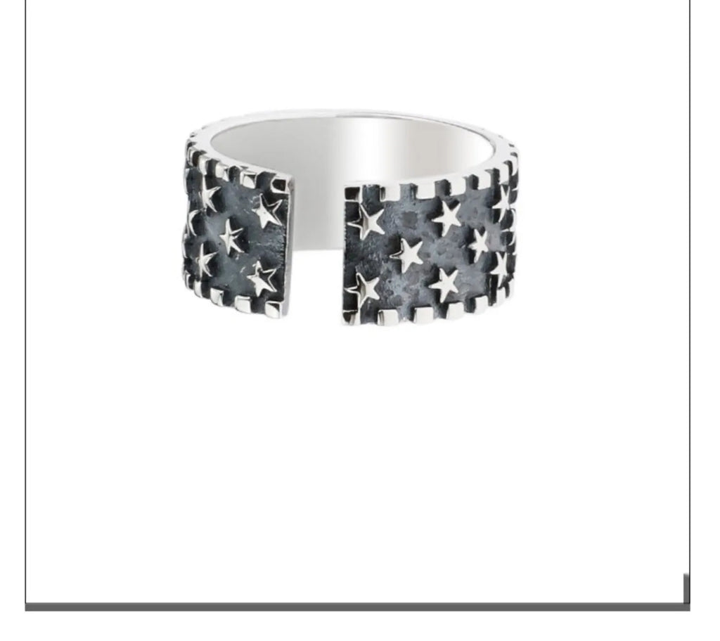 Pure silver geometric star ring with adjustable opening for men and women.