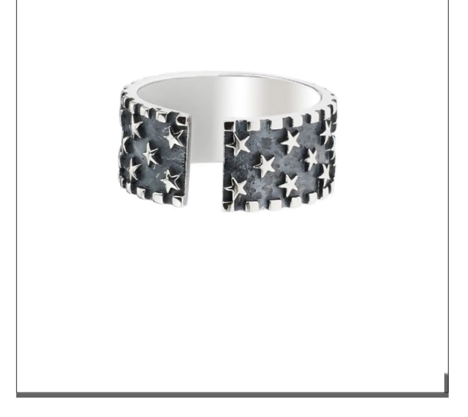 Pure silver geometric star ring with adjustable opening for men and women.