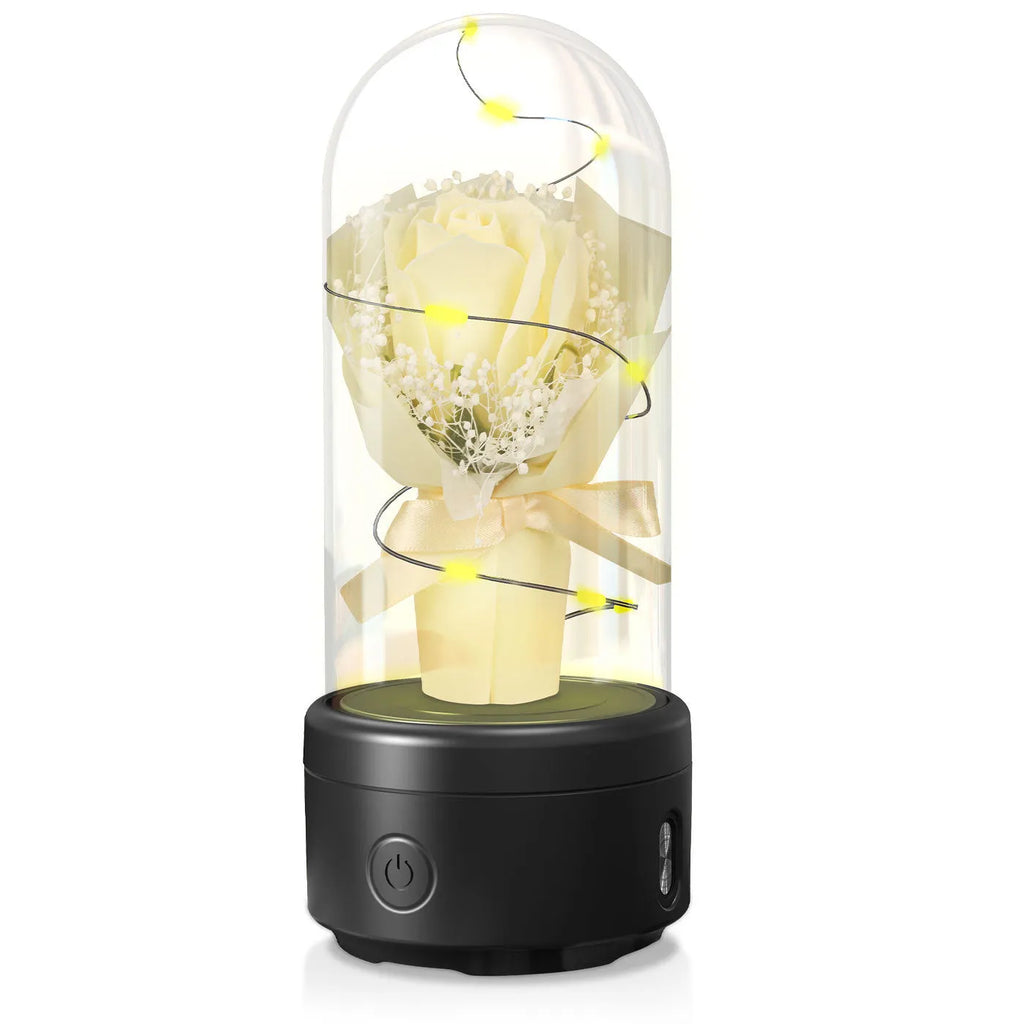 Creative 2 in 1 bouquet LED light and Bluetooth speaker in glass cover with rose lights