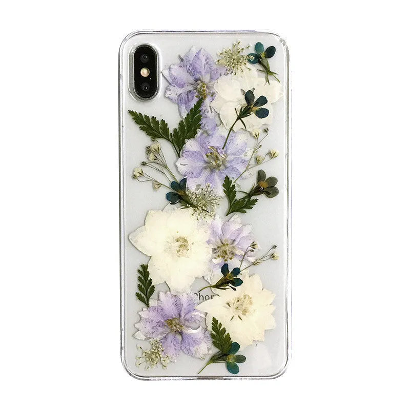 Blue and purple dried flower TPU soft case for iPhone 12 compatible with Apple models