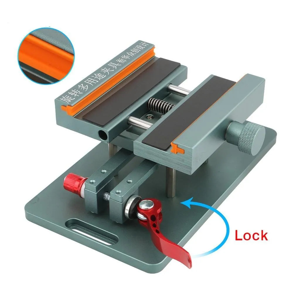 Mobile phone repair holding fixture with silicone grips and adjustable clamp