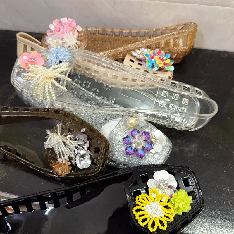 Gel square toe slippers in transparent colour with PVC sole for outdoor leisure