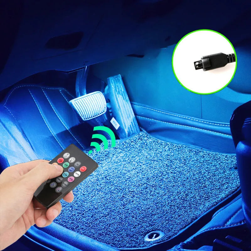 Car modification LED eight-color foot voice control rhythm atmosphere light with USB head and 36 LEDs