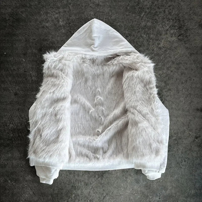 Casual loose-fitting cardigan coat in solid white colour on a hanger