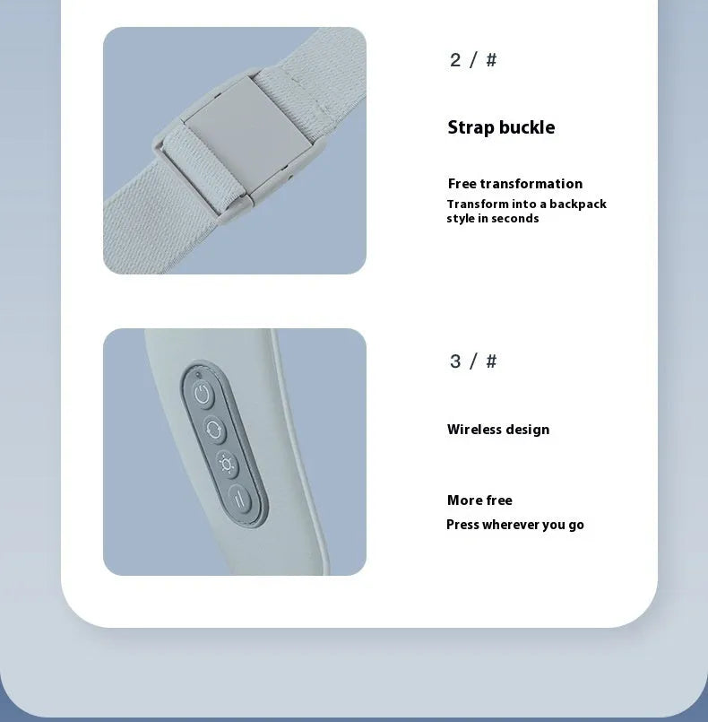 Gray multifunctional neck back waist massager with elastic fabric and infrared physiotherapy features