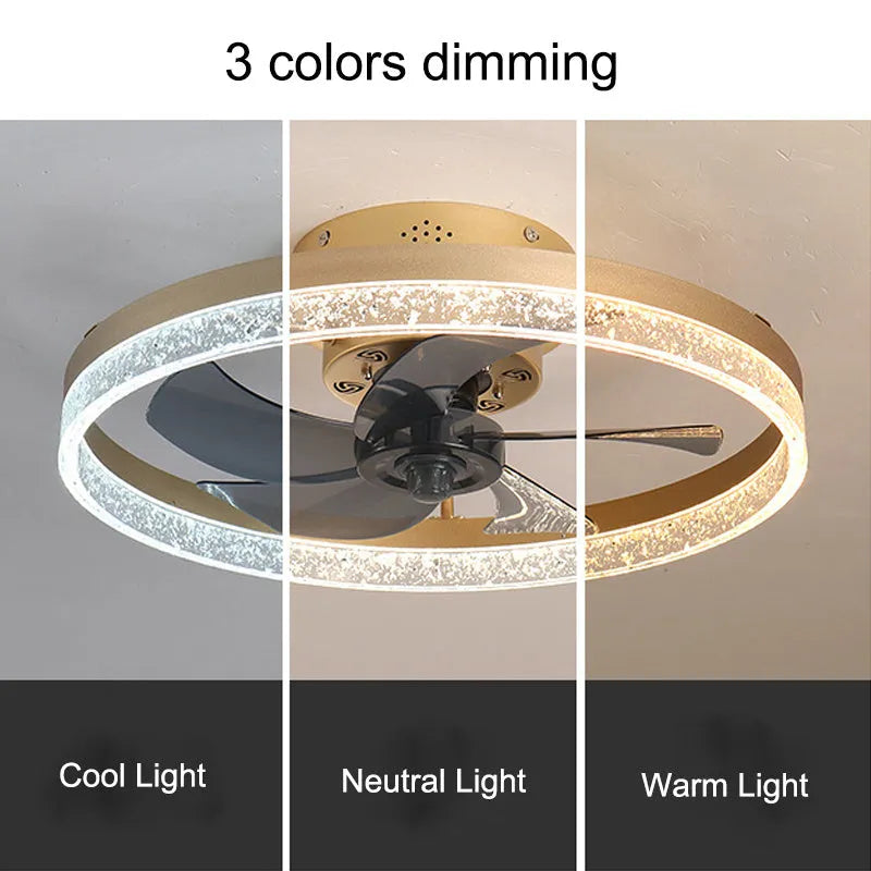 Nordic style remote control ceiling fan lamp with LED light and 50cm diameter.