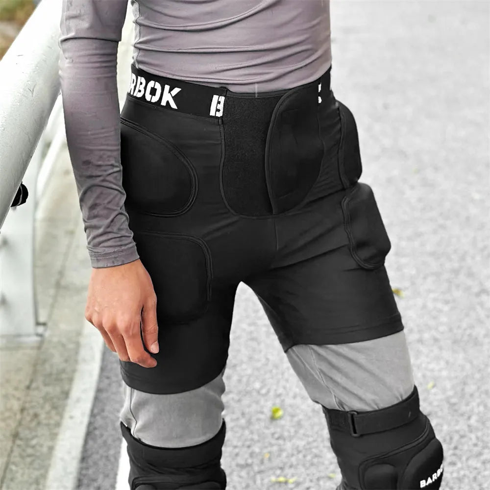 Adult black protective padded shorts with hip and tailbone padding for roller skating and skateboarding