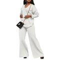 Women's brown suede velvet two-piece suit with split-sleeve top and matching trousers