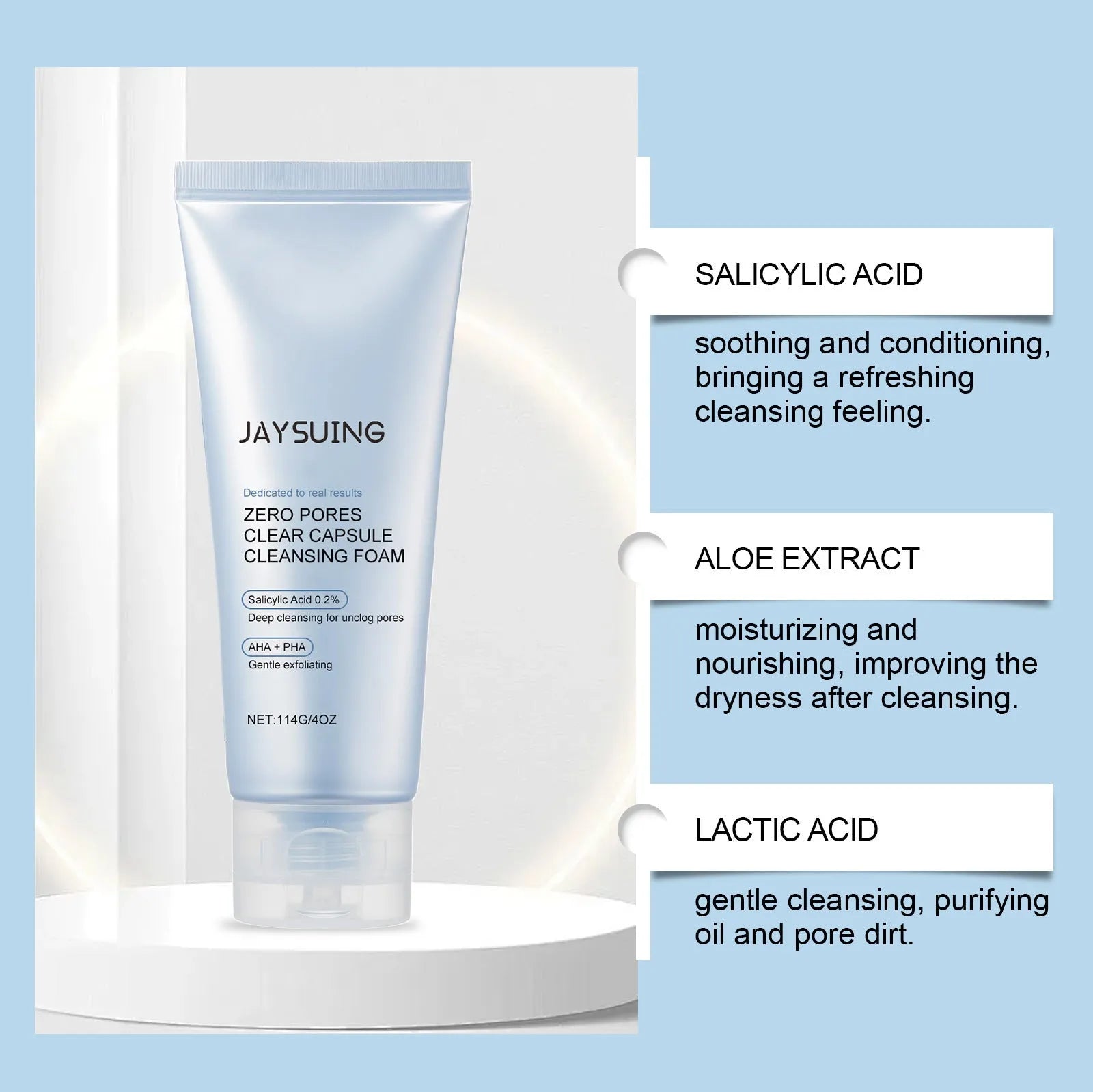 114g salicylate cleansing facial cleanser tube for delicate pores with aloe and lactic acid