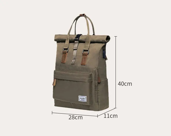 Casual polyester backpack with cover opening, computer compartment, and zipper pocket in black, dark grey, or green