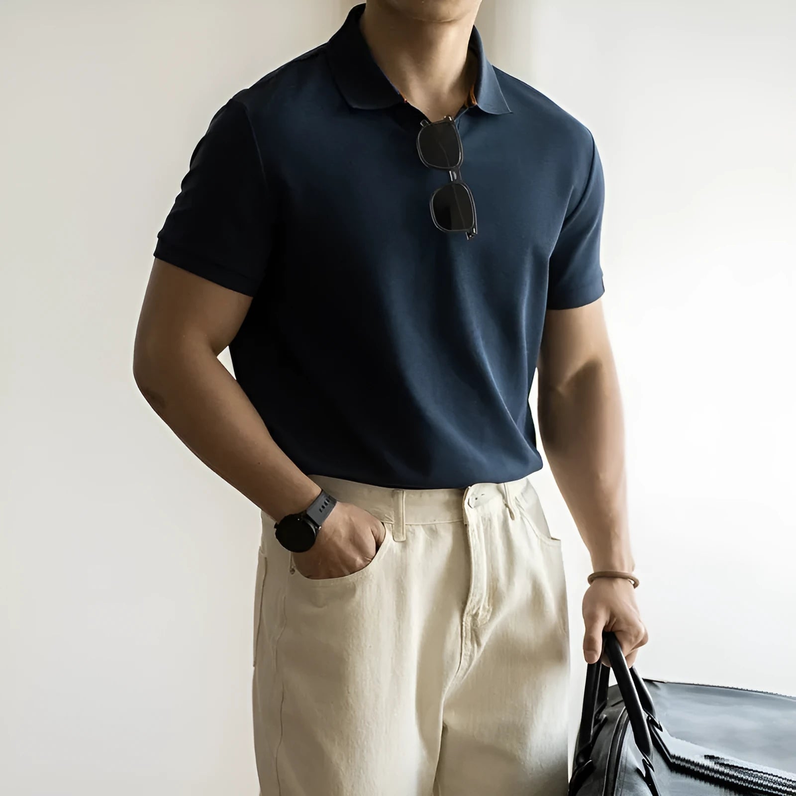 Men's short-sleeved polo shirt in cotton blend fabric available in multiple sizes