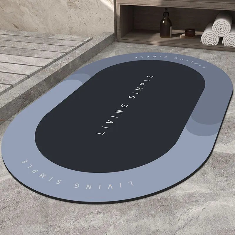 Oval super absorbent quick-dry bath mat with non-slip rubber bottom in grey, 40x60cm