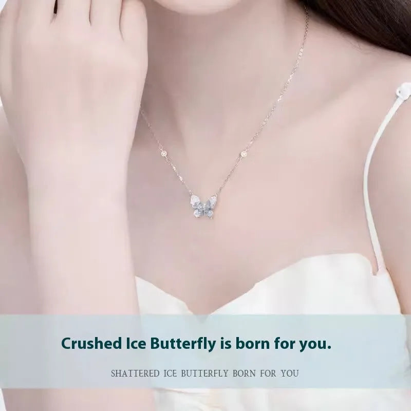 925 silver butterfly pendant necklace with ice rain detailing on 41-50cm O-ring chain