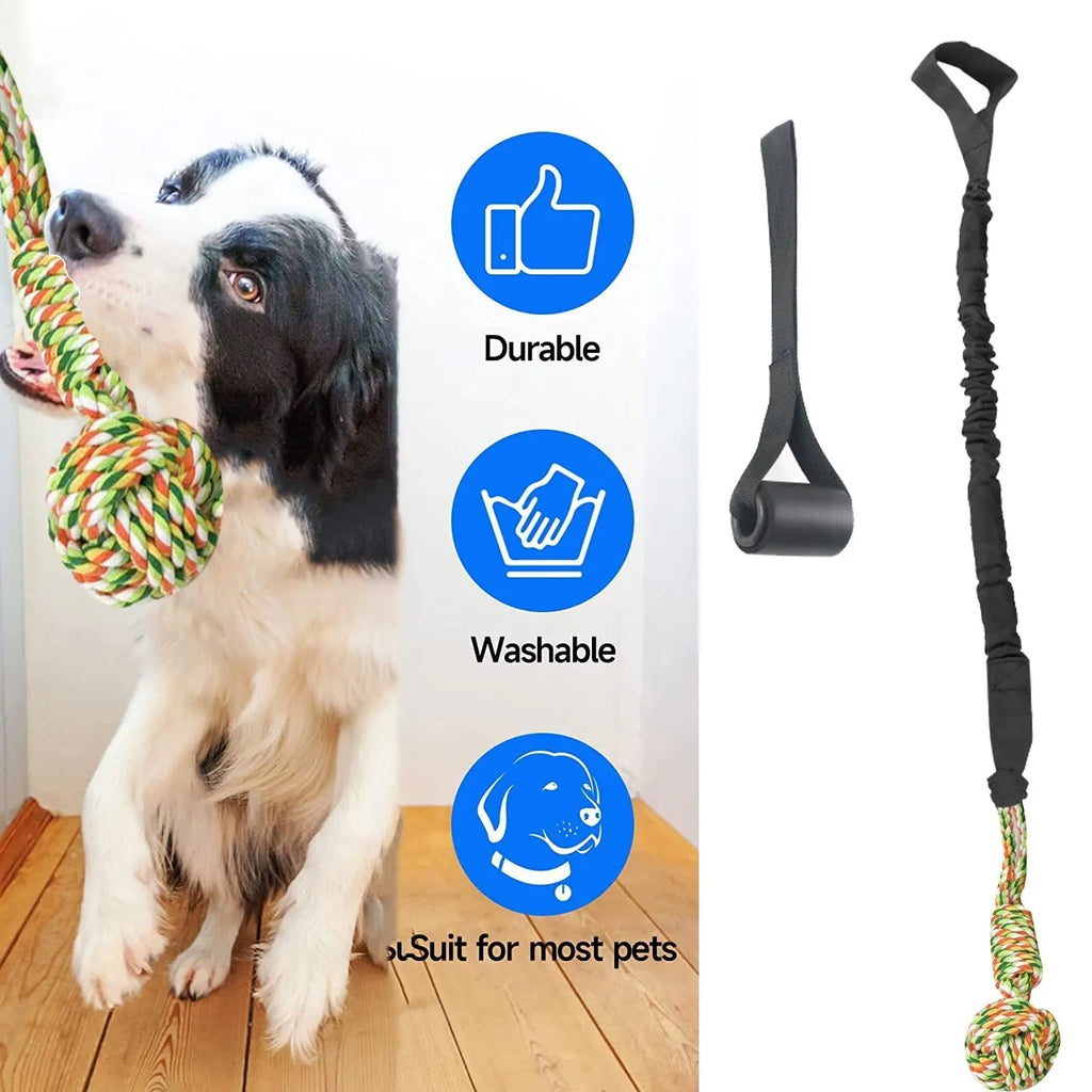 Cotton dog tug of war rope toy in black, grey, and red colour options