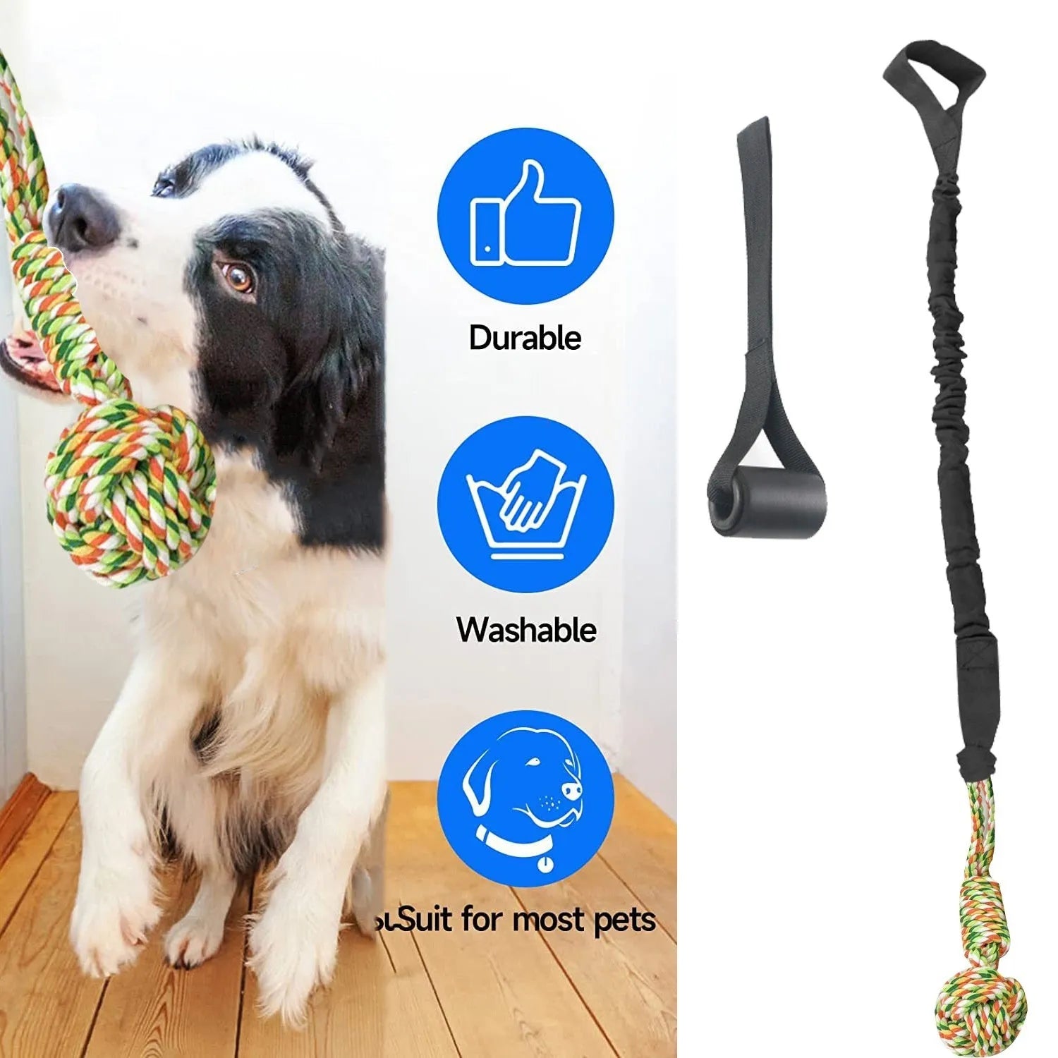 Cotton dog tug of war rope toy in black, grey, and red colour options