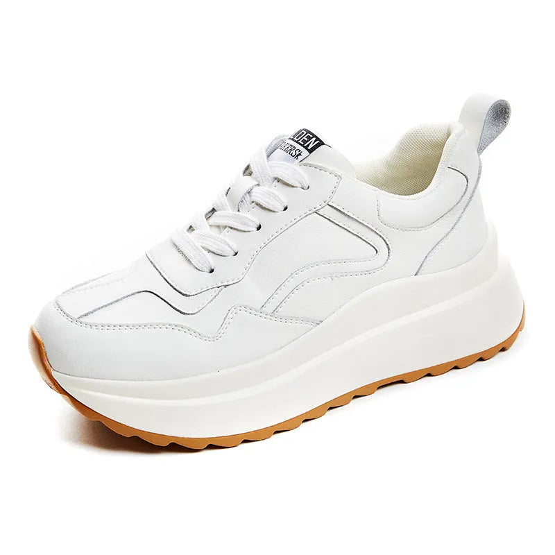 Women's beige casual sports white shoes in cattlehide leather with cross strap and English muffin heel
