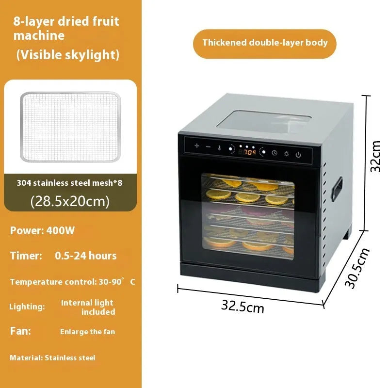 Stainless steel fruit dehydrator machine with visual skylight window and multiple drying trays