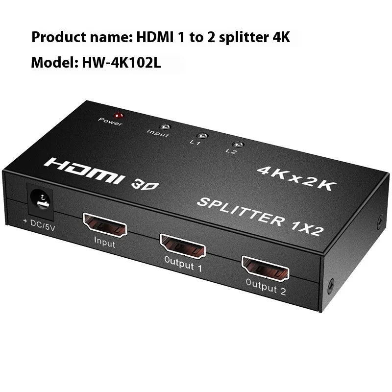 4K HDMI one-switch two-way splitter unit with USB power cable