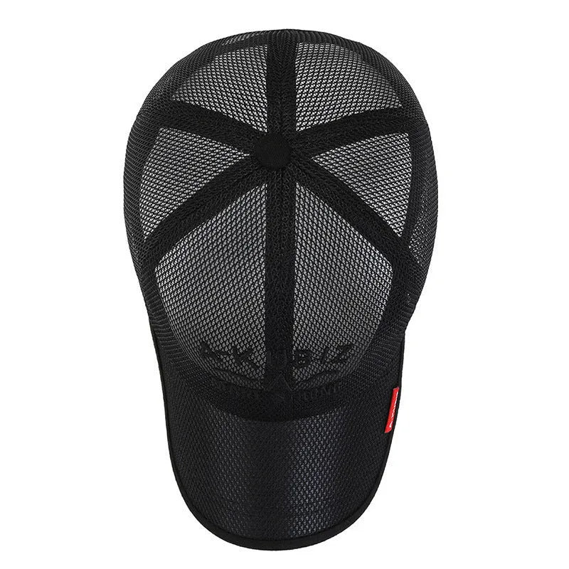 Summer men's mesh breathable baseball cap in khaki with cotton dome crown and adjustable back