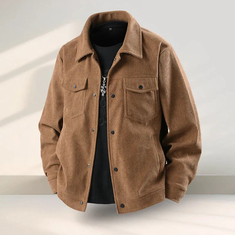 Men's black slim fit casual coat with American ruffle design on mannequin showing front view
