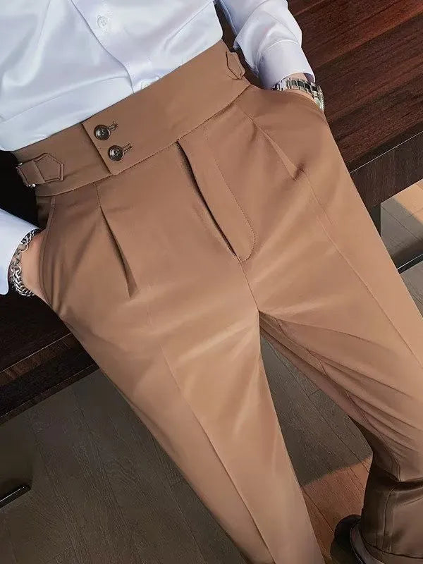 Autumn retro high waist straight casual trousers in black, cotton blend fabric, women's straight leg pants