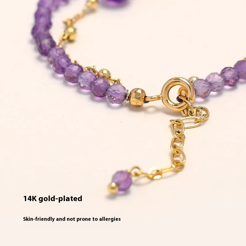 Chinese style amethyst crystal bracelet with diamond-shaped beads and electroplated finish for women