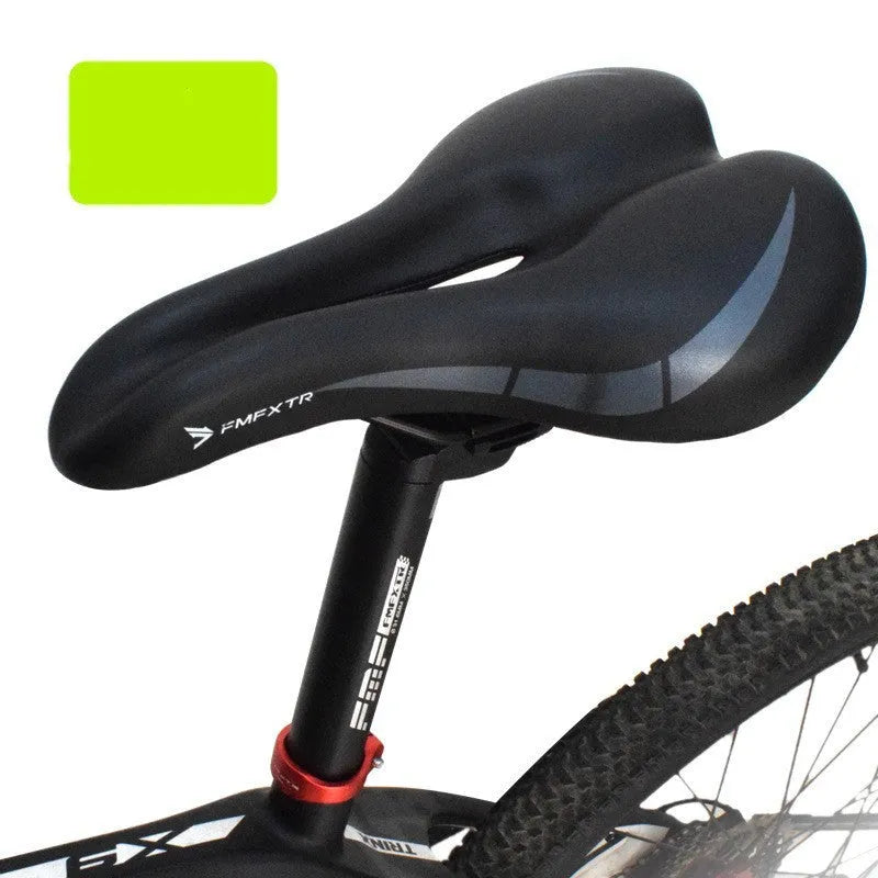 Bicycle seat cushion with hollow centre design showing PU leather foam construction