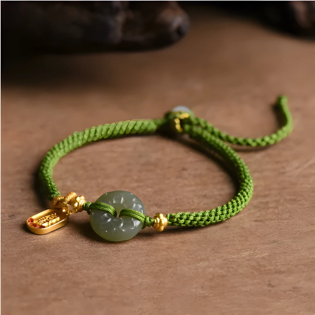 Hand-woven flexible wire bracelet with Hetian jade safety buckle in green national style