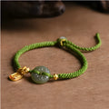 Hand-woven flexible wire bracelet with Hetian jade safety buckle in green national style