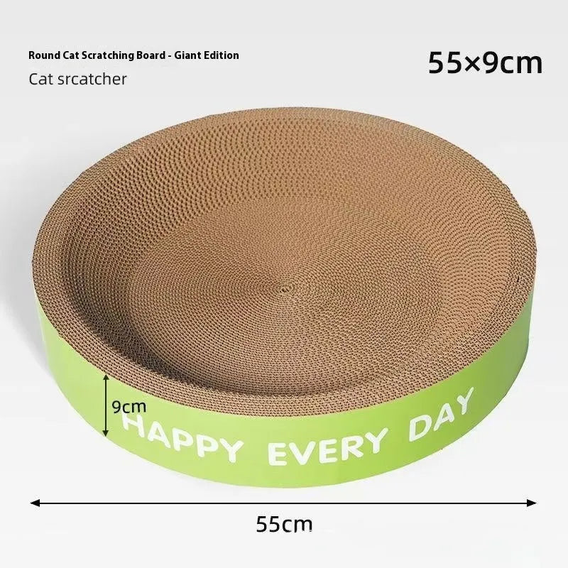 Green round cat scratching board and nest bed combination unit showing integrated design