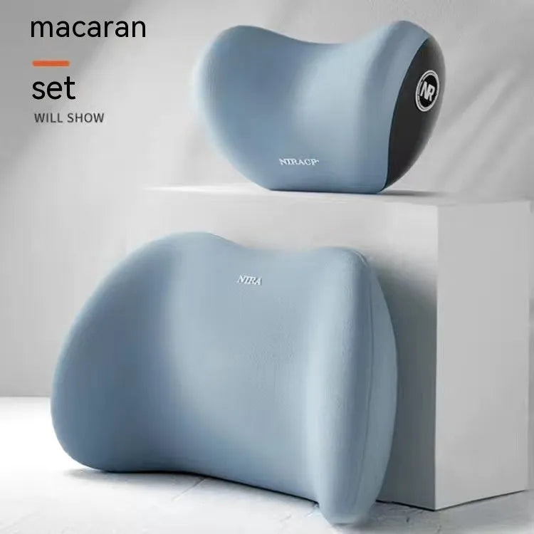 Car headrest and lumbar support pillow set with memory foam and milk silk cover in black