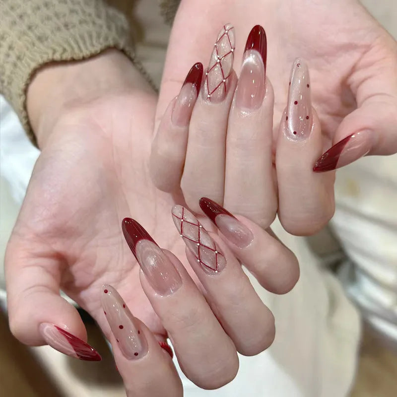 Sweet girl press on fake nails with short almond designs in random colours