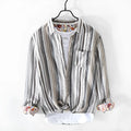 Men's striped linen shirt with long sleeves in red or grey colour options