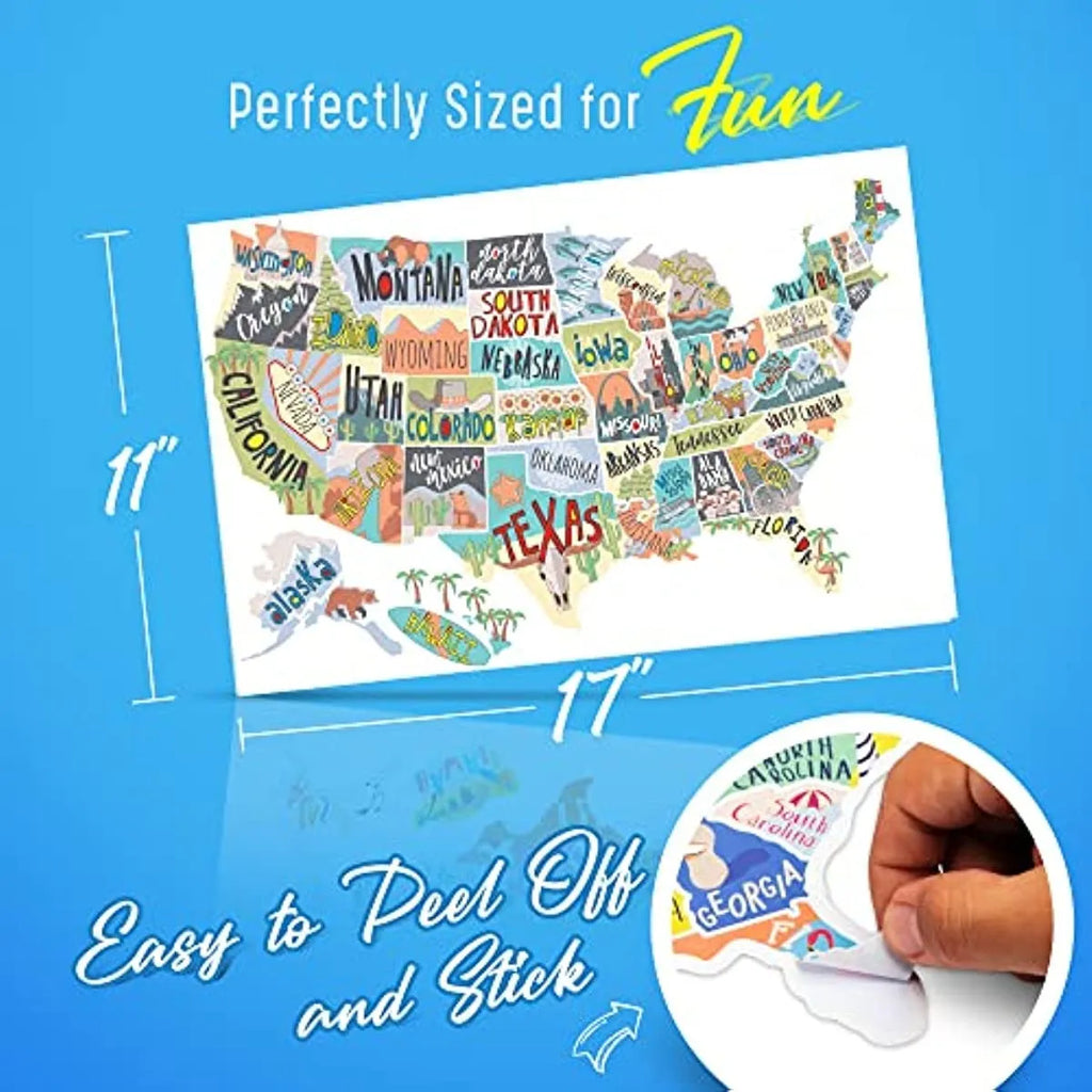 Travel and map themed letters design car body sticker set with white backing sheet.