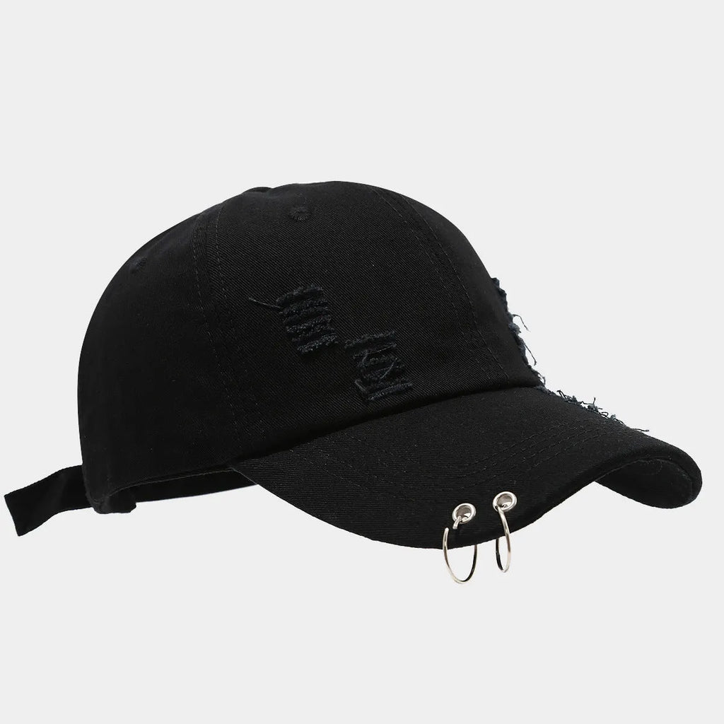 Men's denim peaked cap with dome crown and adjustable strap in black colour option