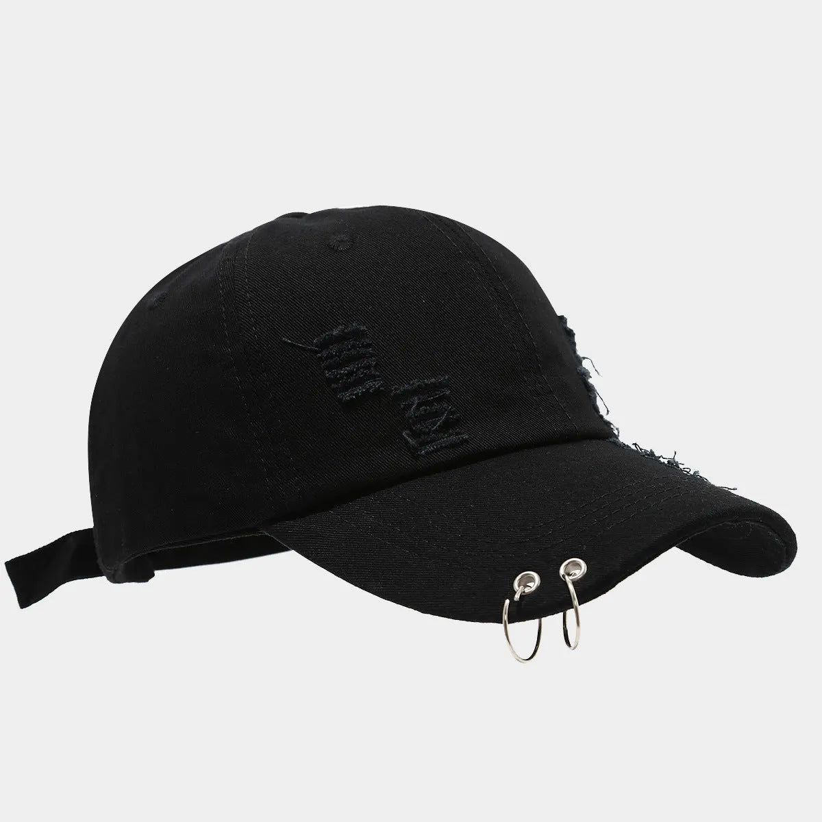 Men's denim peaked cap with dome crown and adjustable strap in black colour option