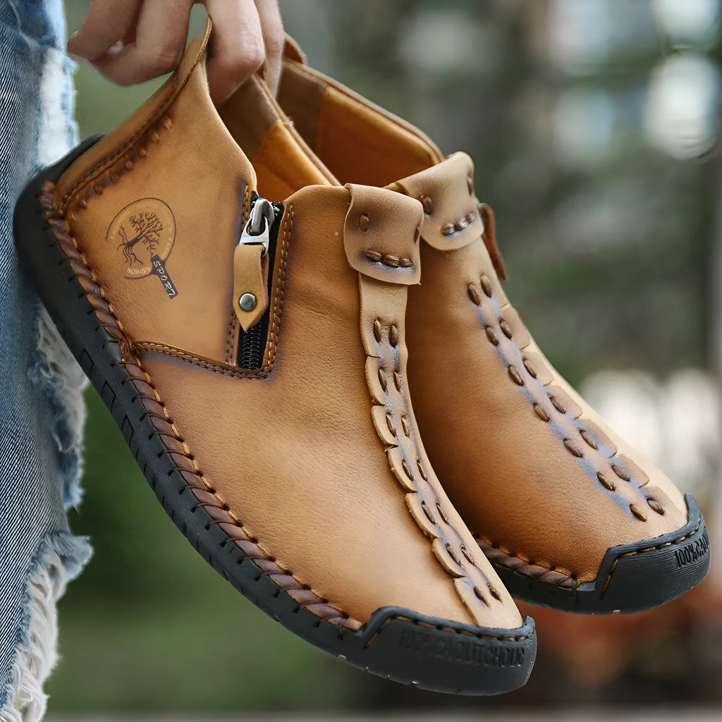 Men's Martin ankle boots with side zipper, microfiber upper and rubber sole in multiple colours including black and khaki