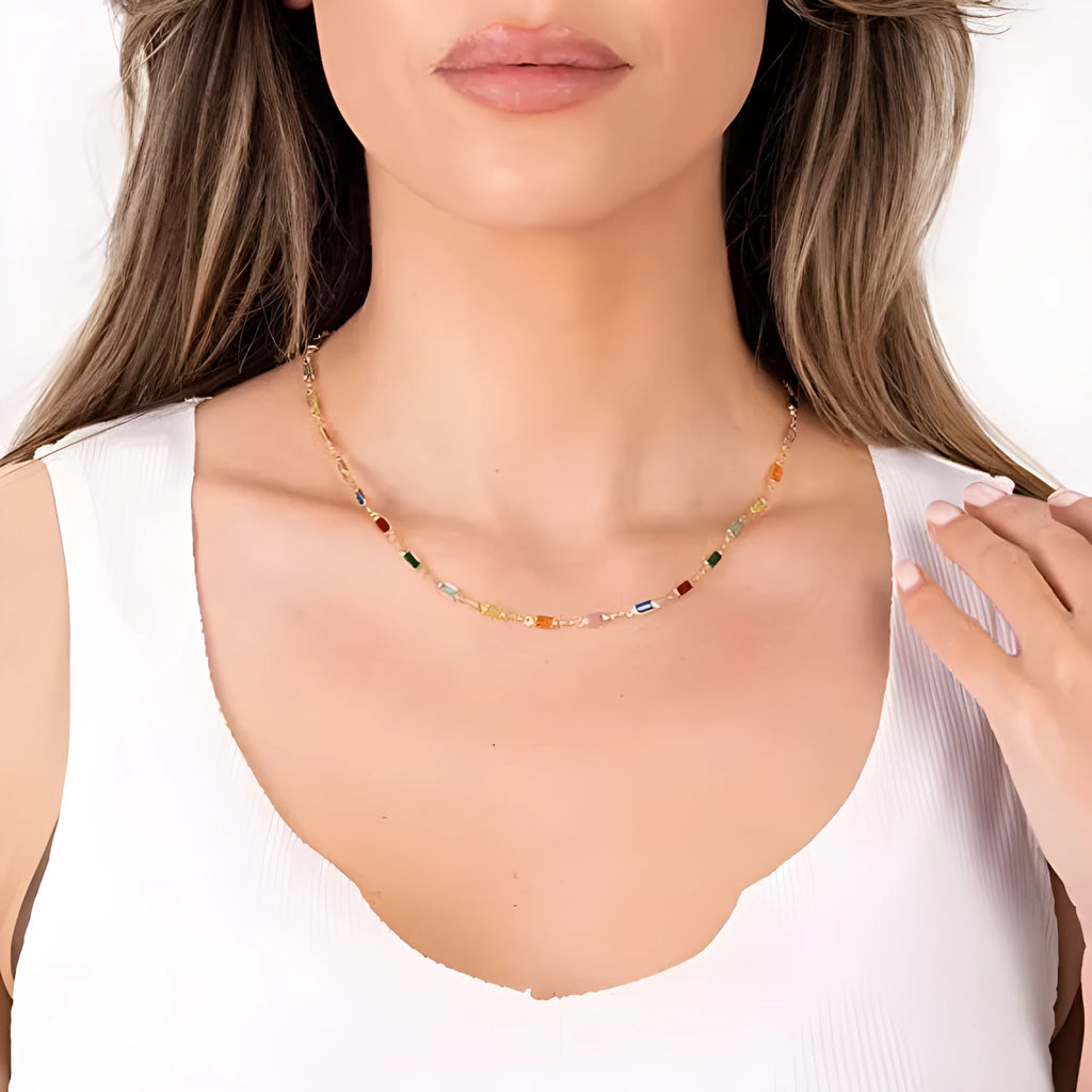 Geometric glass pendant necklace with electroplated alloy chain in random colours