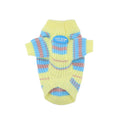 Blue and yellow striped wool dog sweater for small breeds in six sizes from XS to XXL