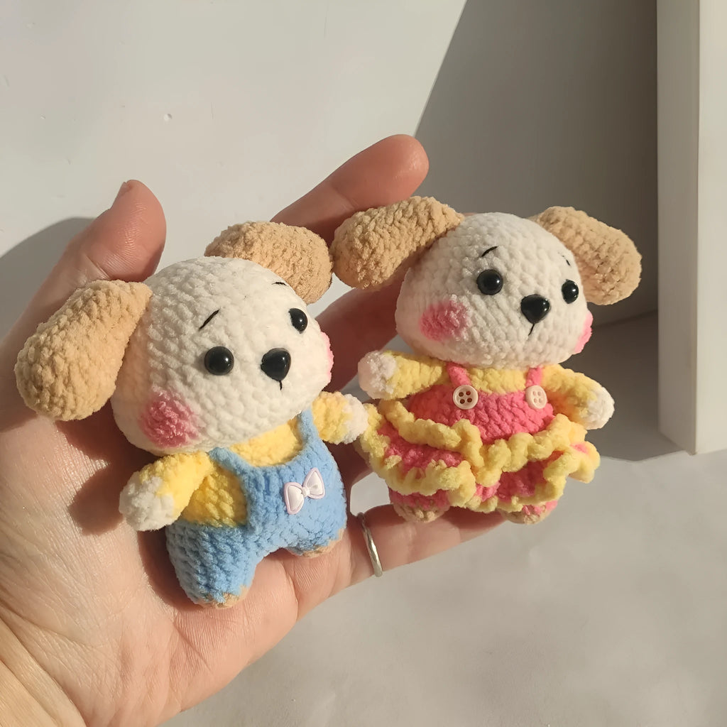 Finished couple zodiac dog pendant with wool surface and key chain in pinafore dress style