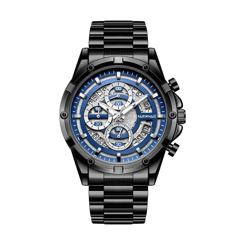 Men's luminous waterproof quartz watch in stainless steel with three colour options