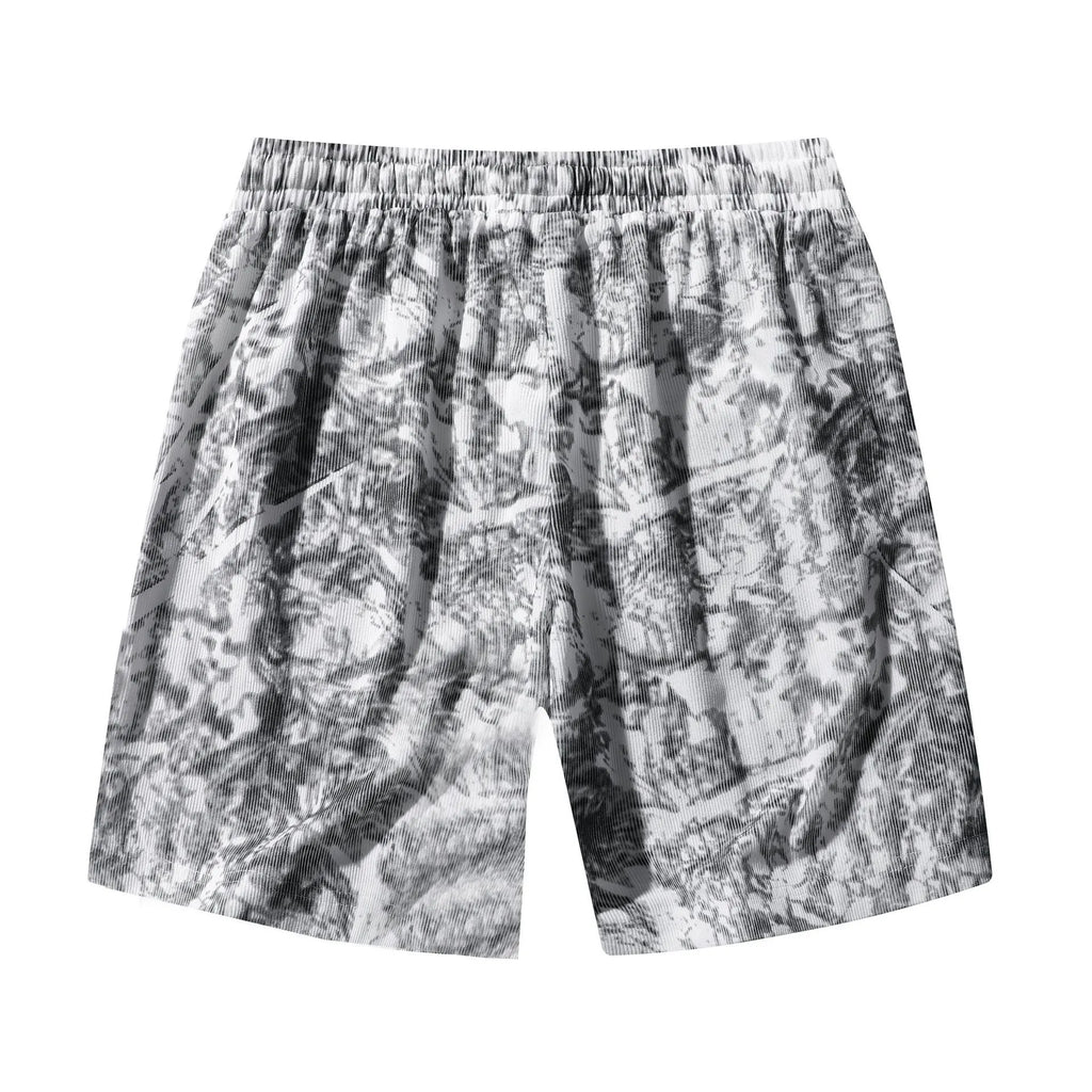Men's camouflage pattern corduroy athletic shorts with straight leg cut and high waist