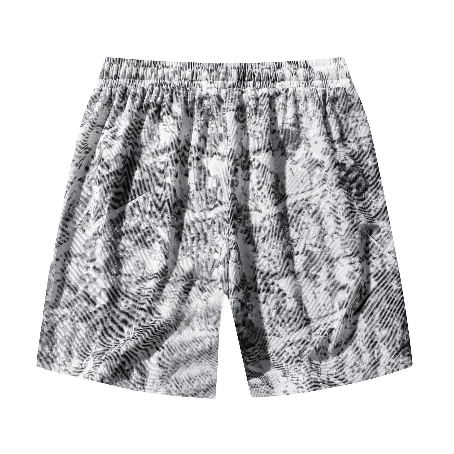 Men's camouflage pattern corduroy athletic shorts with straight leg cut and high waist