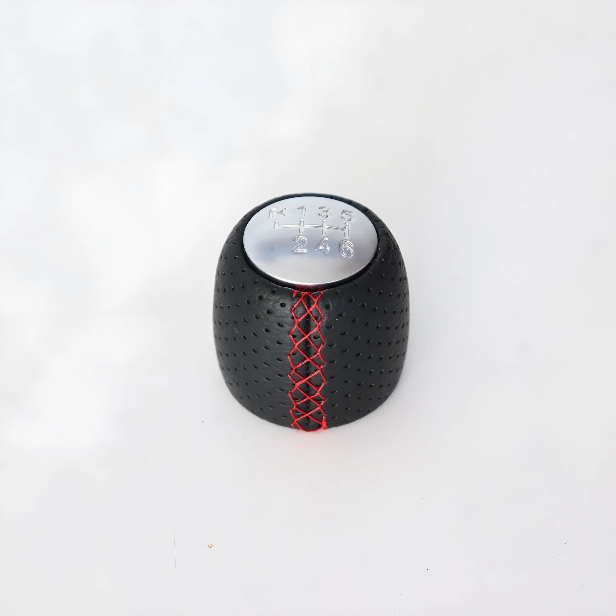 Sewn wrapped perforated PU gear shift knob handball for Alpha vehicle in black line with matte cover