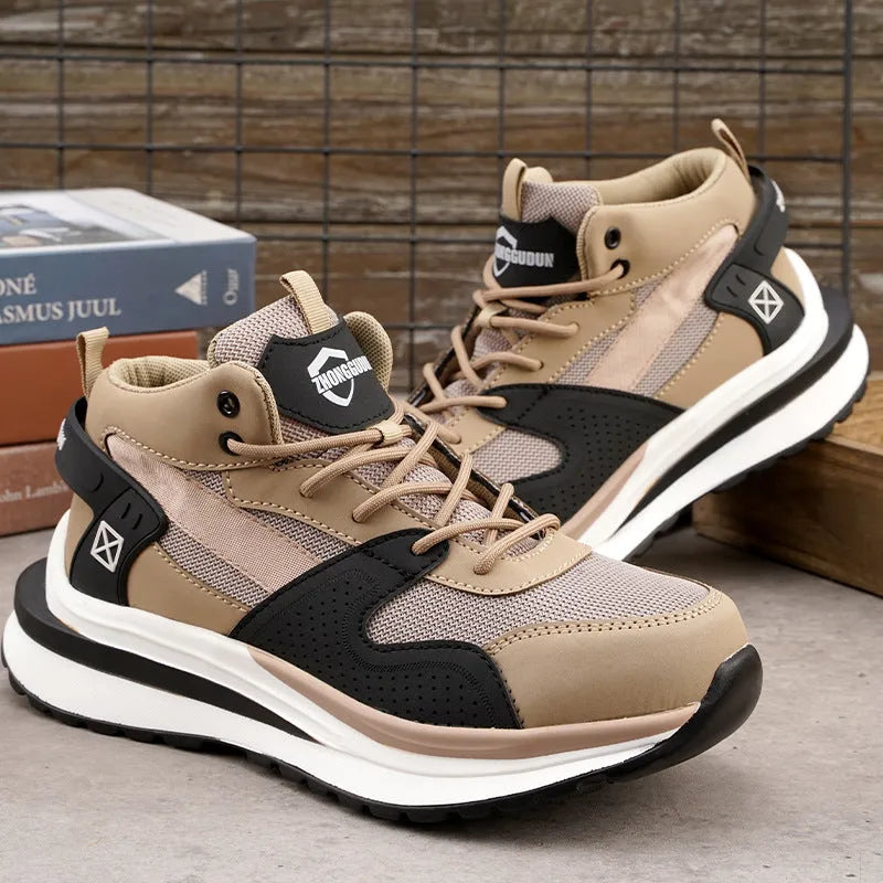 Anti-smashing steel toe cap flat knitted low top work boots rubber sole black colour side view